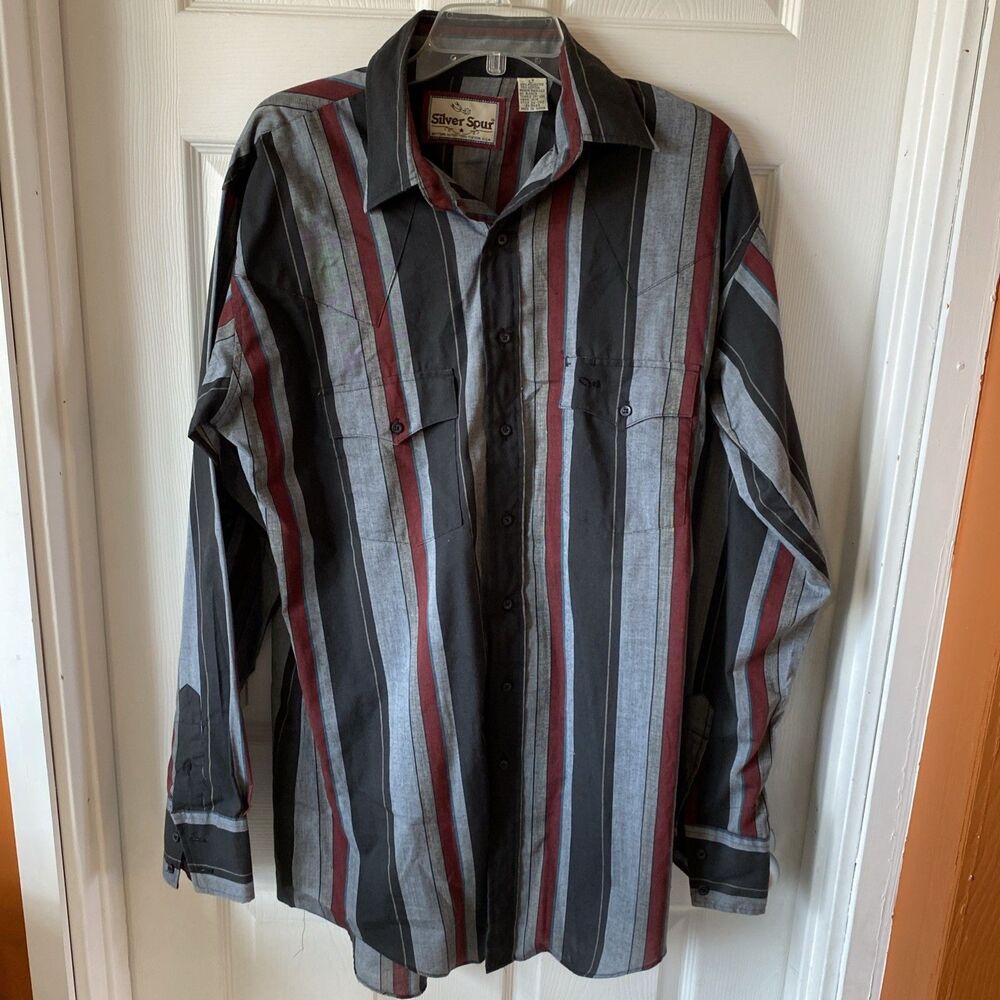 Silver Spur Vintage Men’s Western Button Down Long Sleeve Shirt LT Striped